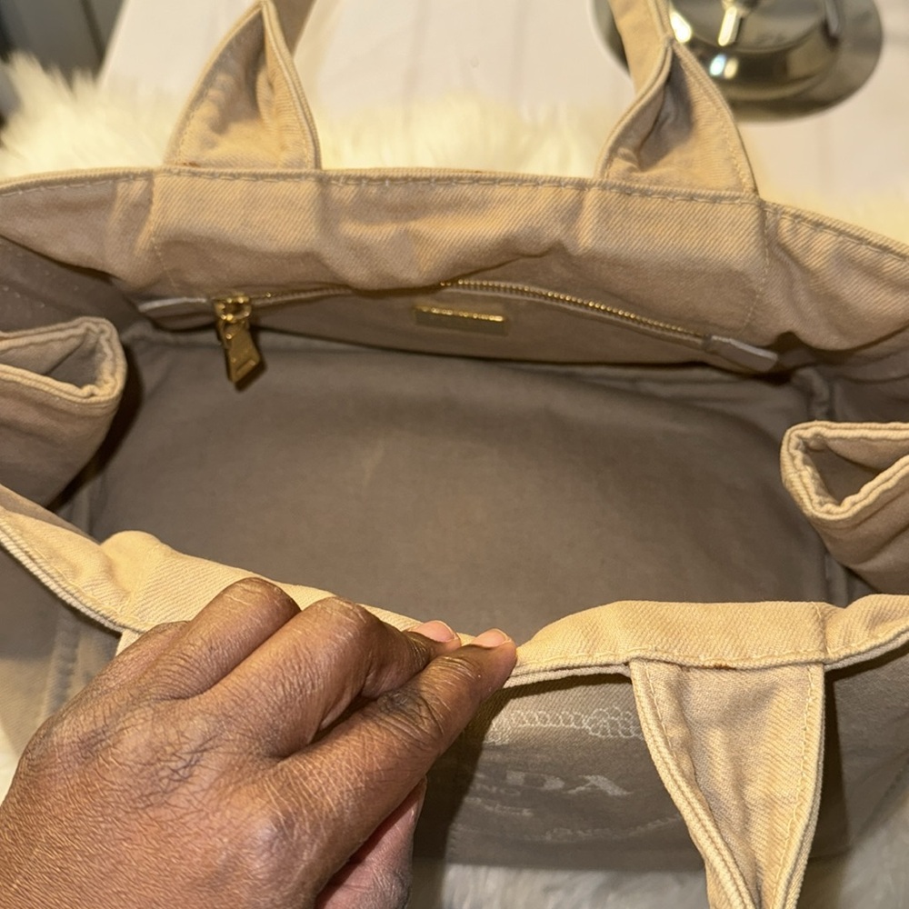 Prada Canapa Demin Logo Handle Bag EUC in Neutral - Picture 5 of 14